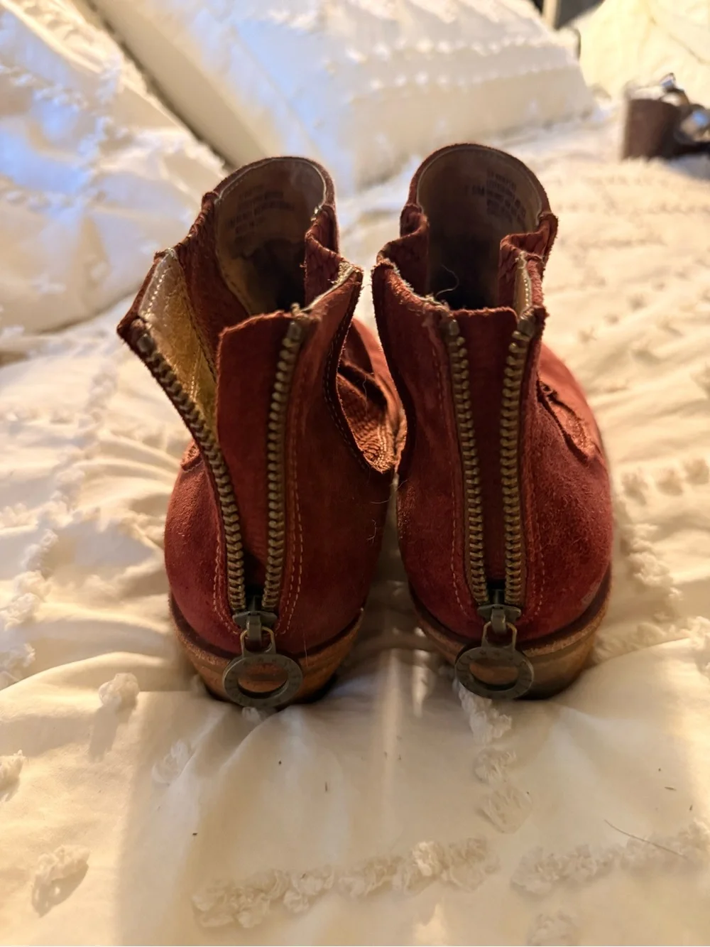 Sofft Burgundy Suede Ankle Booties with Stacked Heel